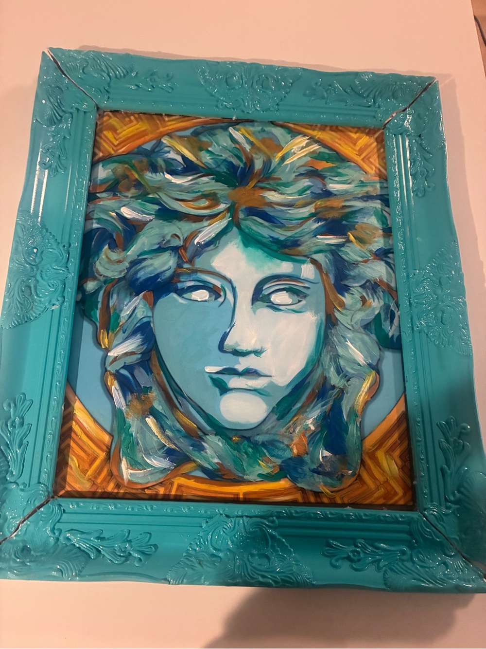 Turquoise Framed Medusa Portrait Wall Art by Santangelo Lynch 18x24